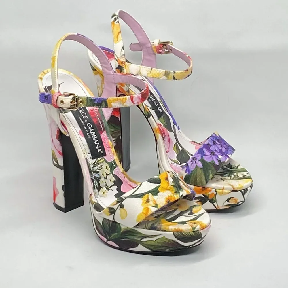 Dolce & Gabbana floral-print gabardine platform sandals size 38
